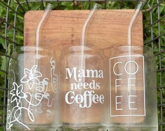 Personalized Glass Iced Coffee Cup Beer Can Glass Trendy Can Glasses 16 Oz Glass  Cup With Lid Gift 