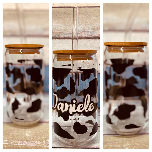 Cow Print Iced Coffee/Beer Can Glass