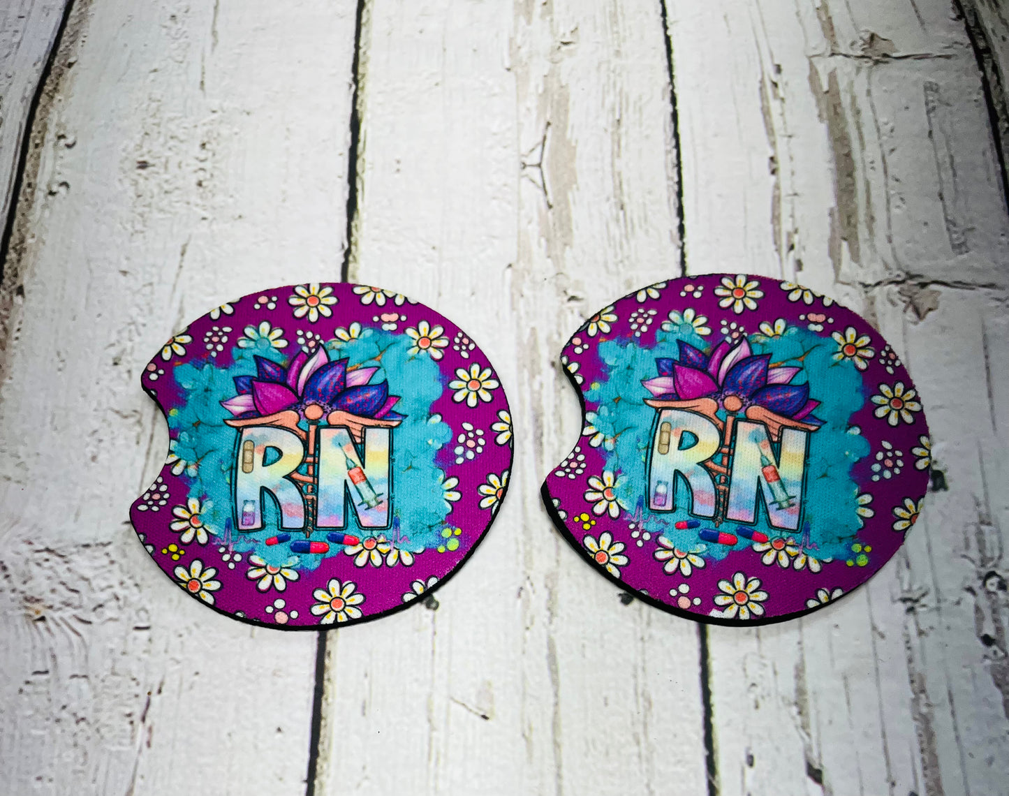 RN - Purple And Daisy Car Coaster